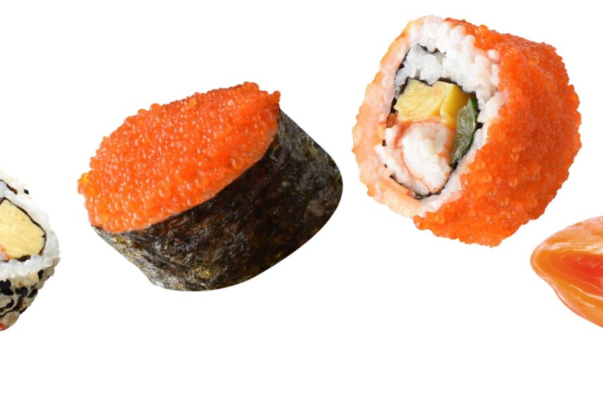 Sushi,Vegetable,Fly,,Fish,Salmon,Sushi,,salmon,Roe,Sushi,On